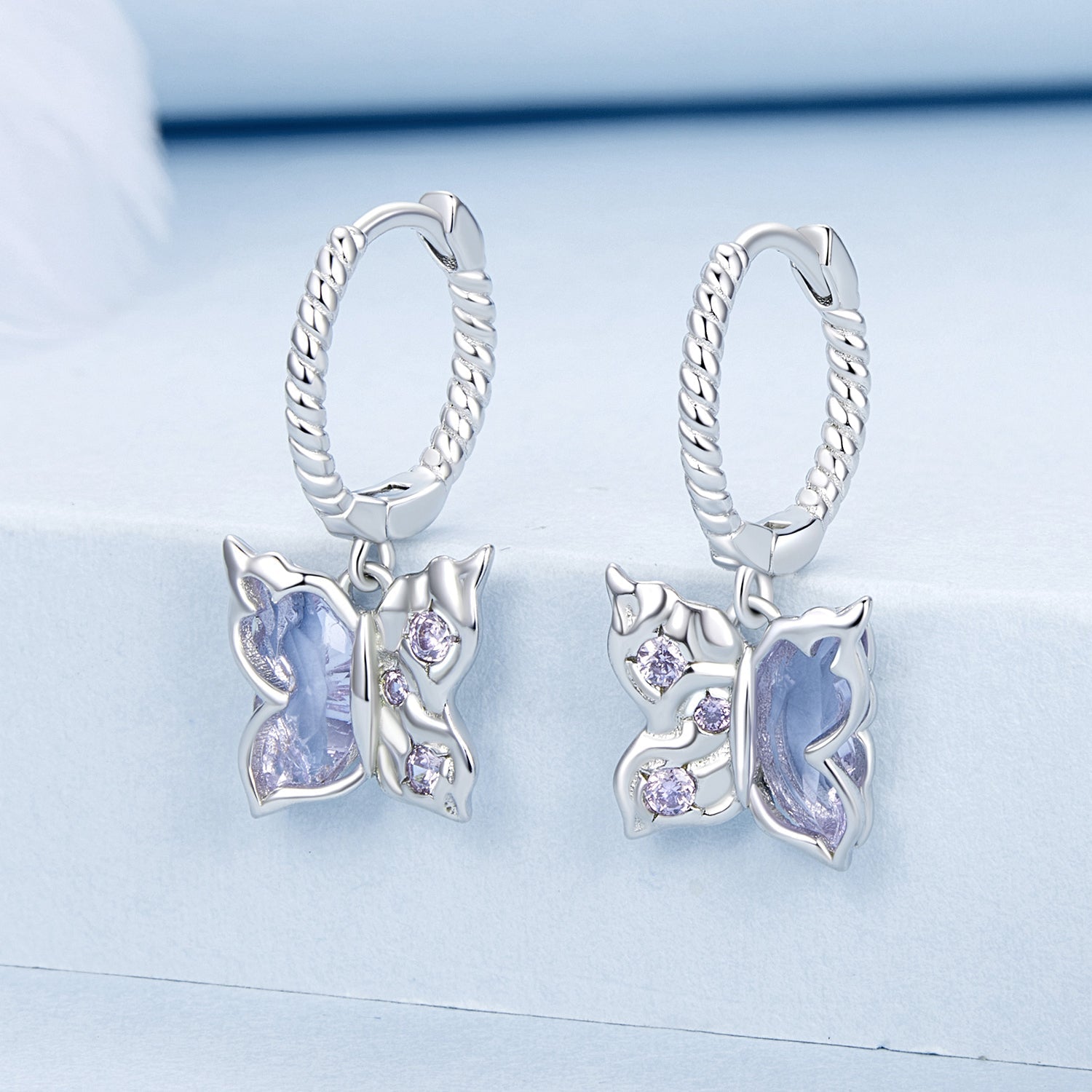 925 Sterling Silver Earrings with Pavé Setting CZ and Transparent Glass for Women  DestGlow
