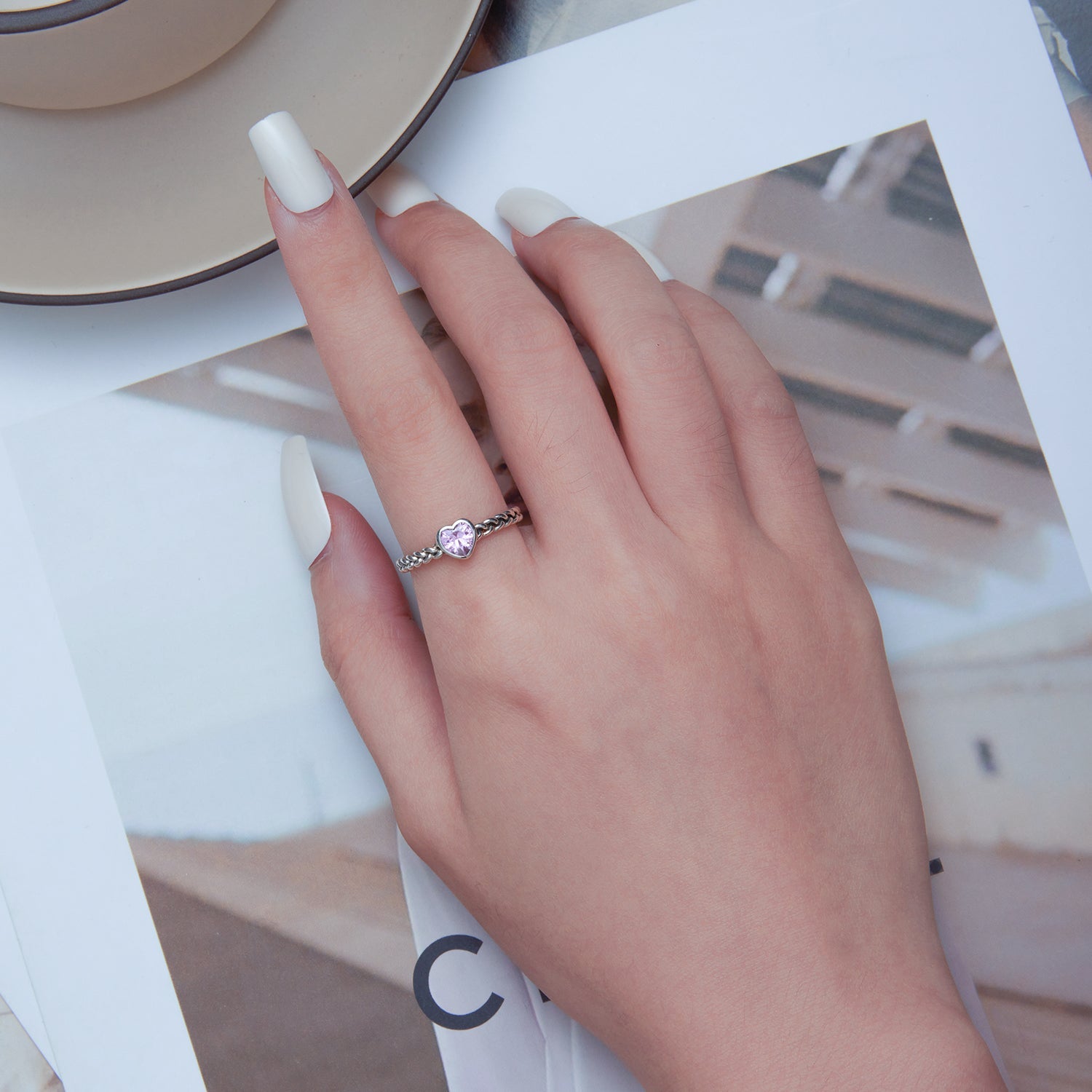 925 Sterling Silver Love CZ Ring for Women by Bids.com