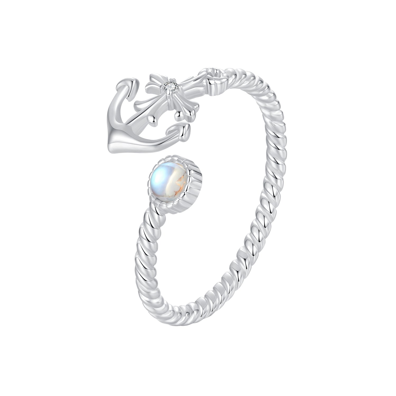 925 Sterling Silver &amp; White Gold Pave Setting Moonstone Ring for Women  DestGlow