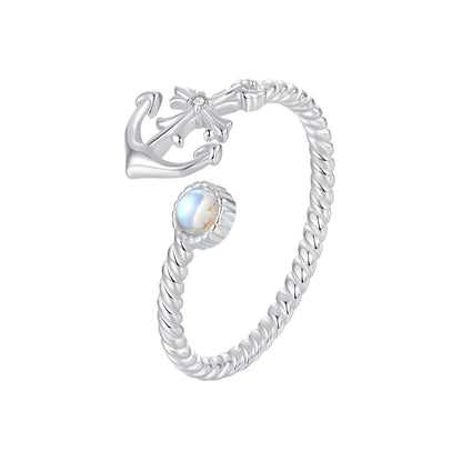 925 Sterling Silver &amp; White Gold Pave Setting Moonstone Ring for Women  DestGlow