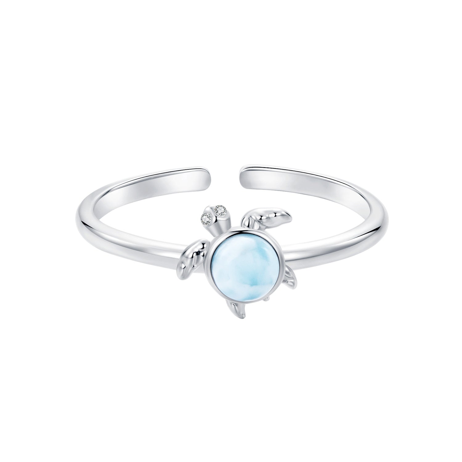 925 Sterling Silver + Plated White Gold Larimar Ring - Style E - 1.6mm Width  DestGlow