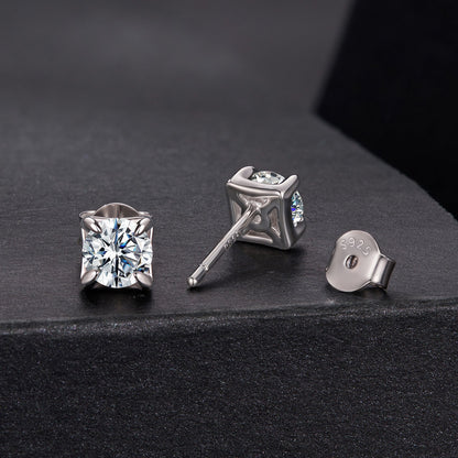 925 Sterling Silver &amp; Moissanite Earrings - White Gold Plated, 0.5ct, Style S for Women