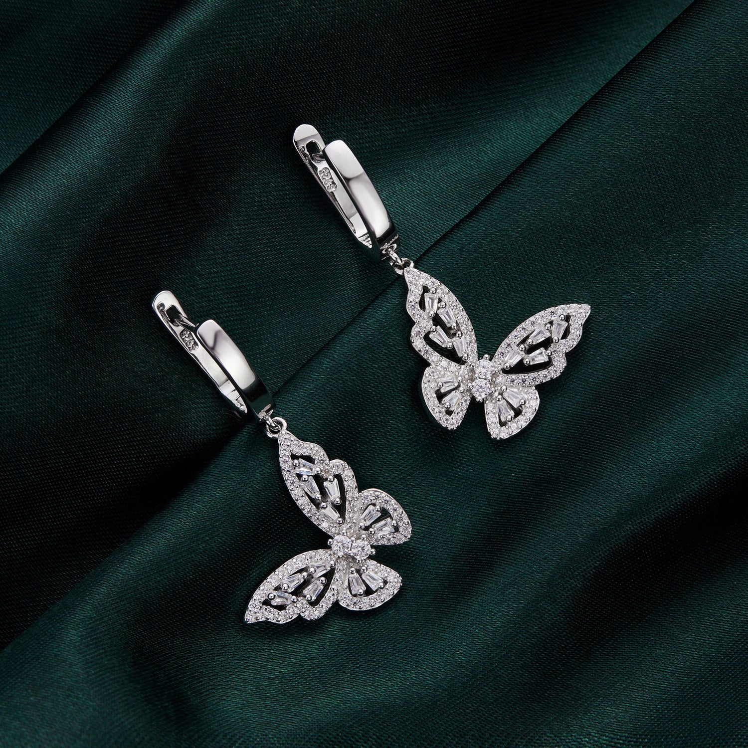 925 Sterling Silver Earrings with Pavé Setting CZ, 37x19mm for Women  DestGlow