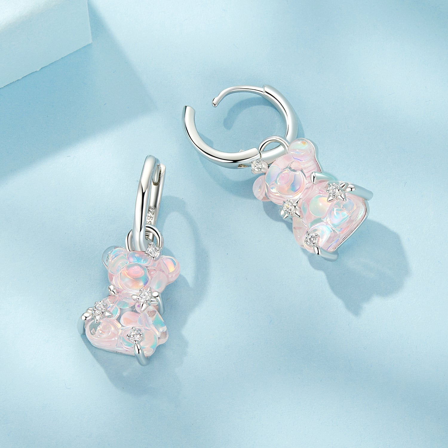 925 Sterling Silver Earrings with Pavé Setting CZ and Resin - 2.8 x 1.1 cm - Women&