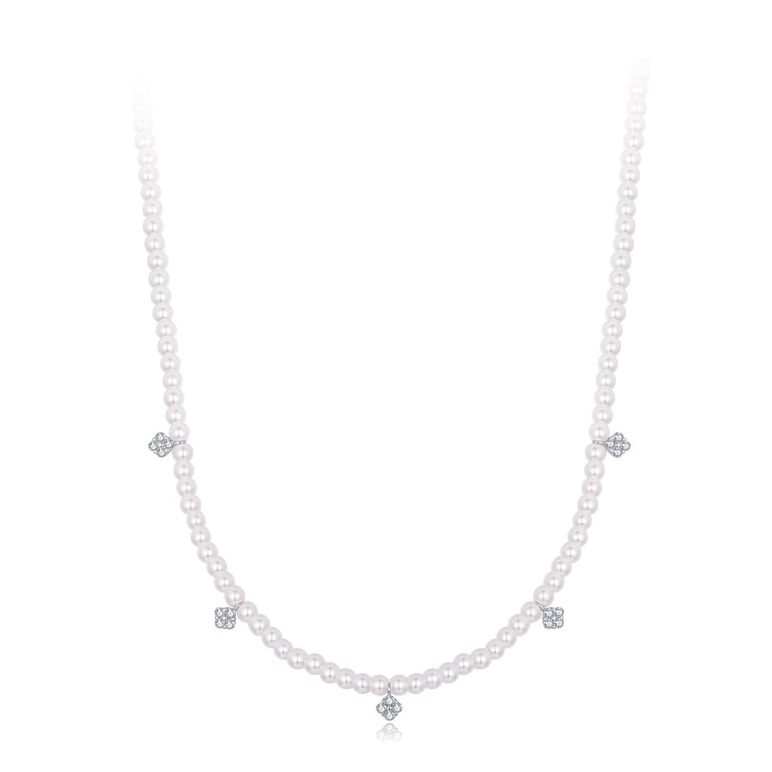 925 Sterling Silver Necklace with Pavé Setting CZ &amp; Synthetic Pearl for Women  DestGlow