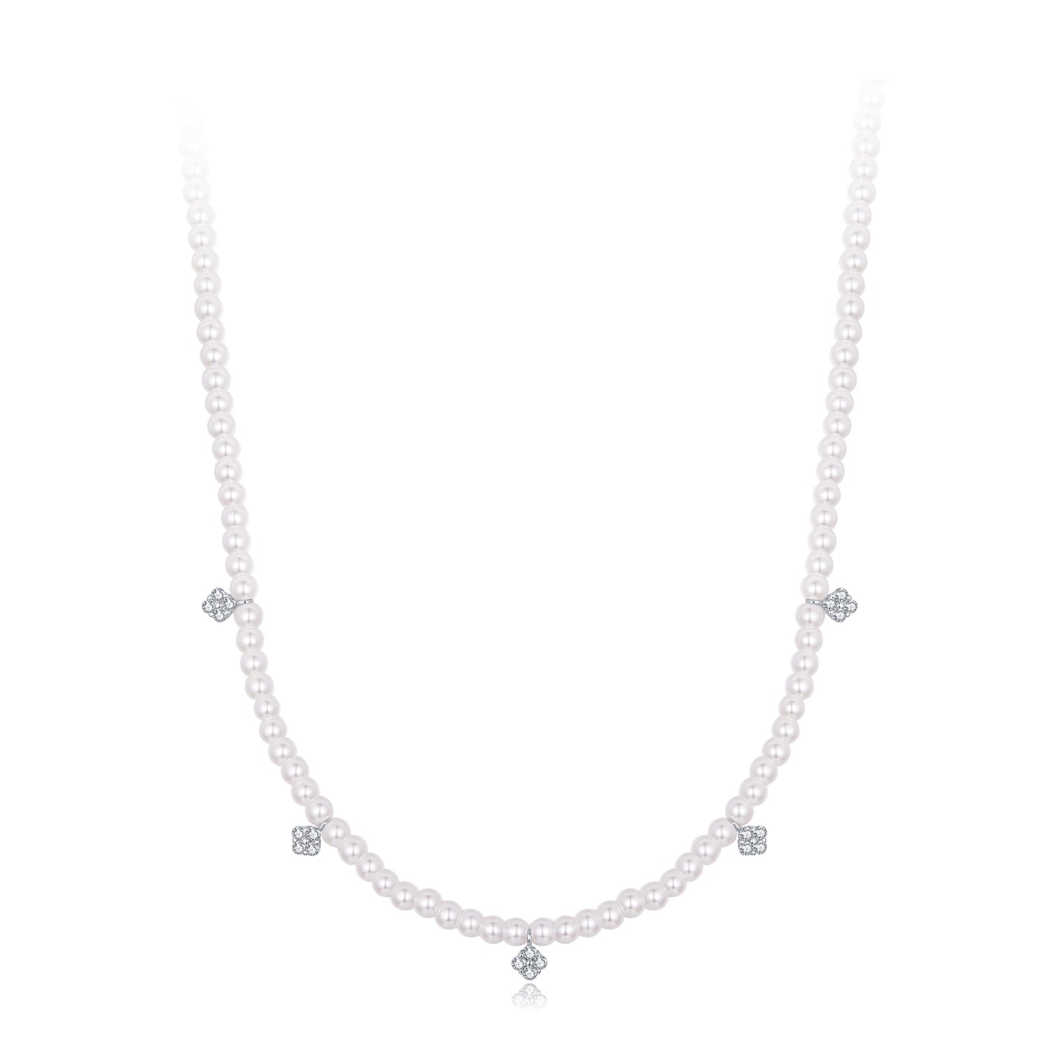 925 Sterling Silver Necklace with Pavé Setting CZ &amp; Synthetic Pearl for Women  DestGlow