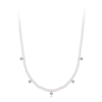 925 Sterling Silver Necklace with Pavé Setting CZ &amp; Synthetic Pearl for Women  DestGlow