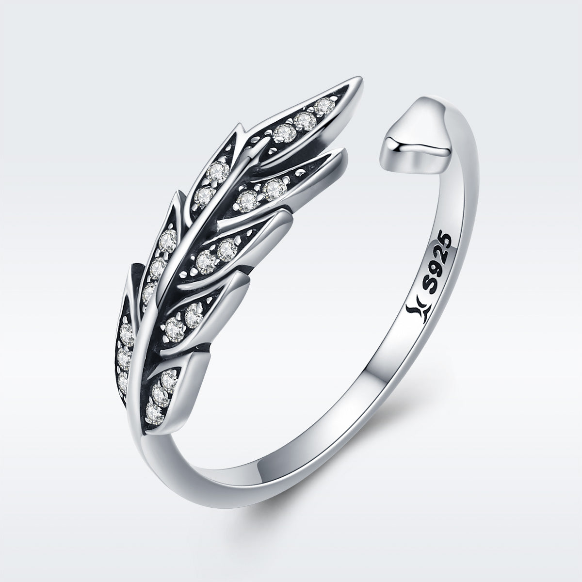 925 Sterling Silver Pavé Setting CZ Leaf Ring for Women by Bids.com