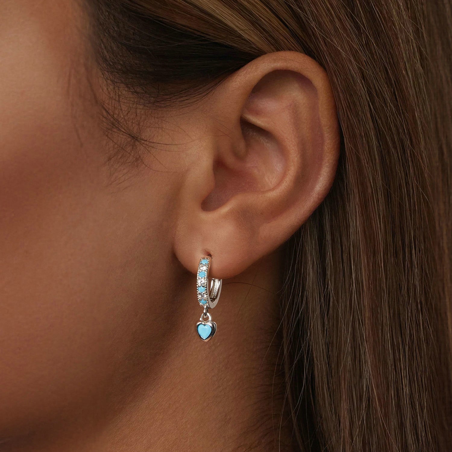 925 Sterling Silver Earrings with Synthetic Turquoise and CZ - White Gold Plated  DestGlow