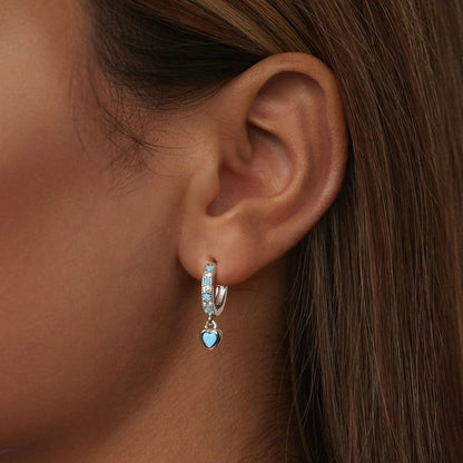 925 Sterling Silver Earrings with Synthetic Turquoise and CZ - White Gold Plated  DestGlow