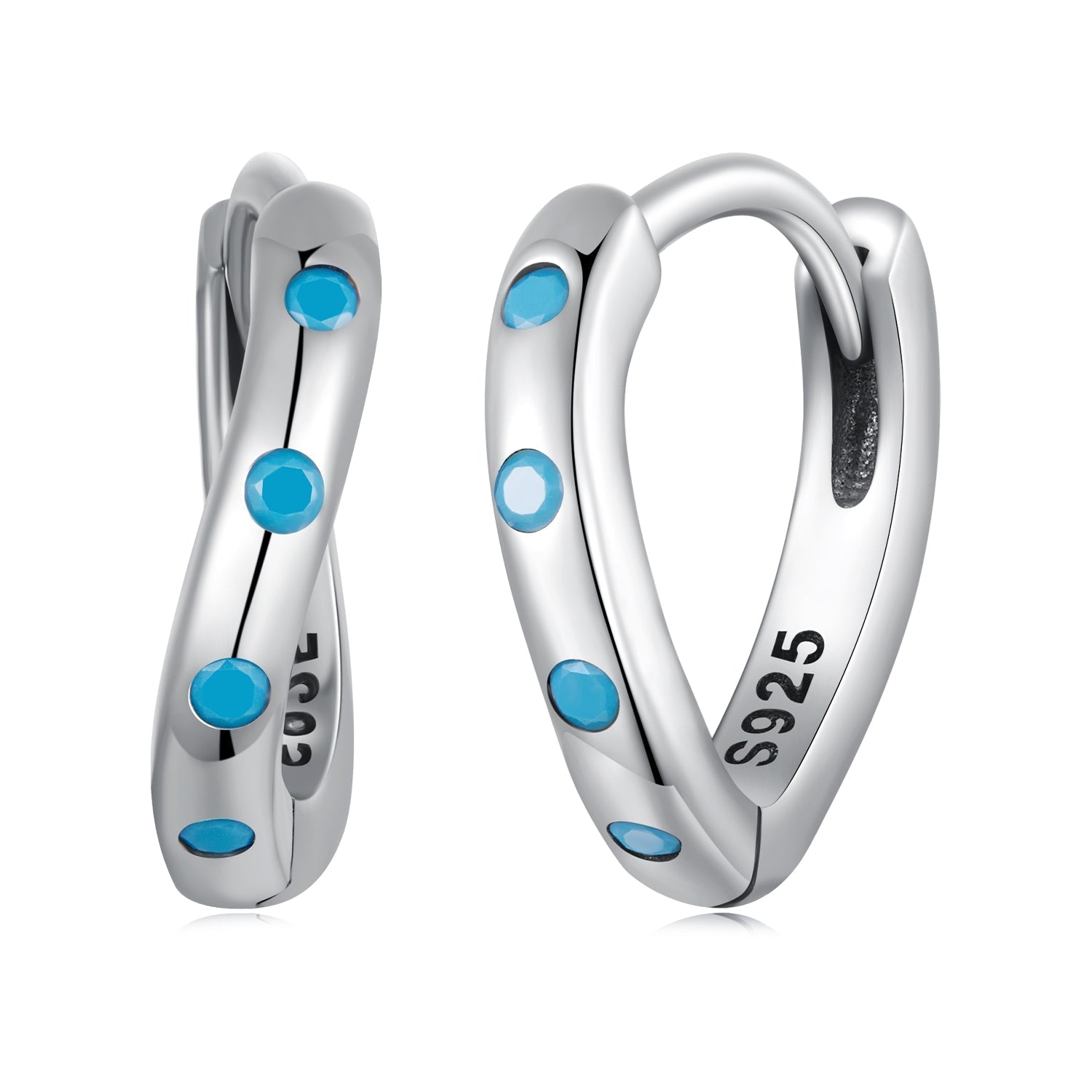 925 Sterling Silver Earrings with Synthetic Turquoise, Oxidized Finish, Size 12*2mm, Women  DestGlow