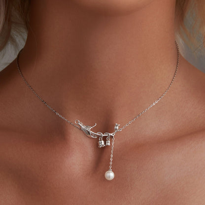 925 Sterling Silver Necklace with Quality Shell Pearl &amp; Platinum Plating, 380mm Length for Women  DestGlow