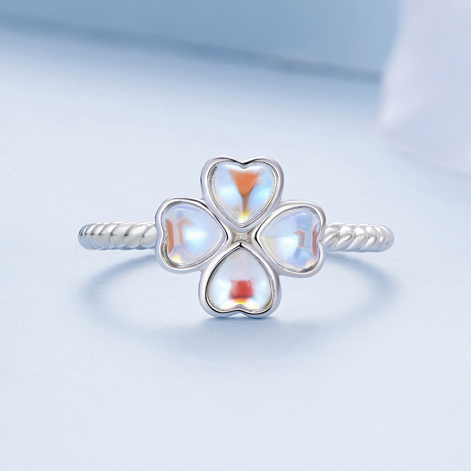 925 Sterling Silver Moonstone Clover Ring for Women  DestGlow