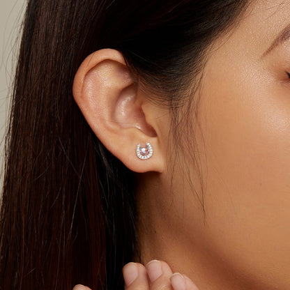 925 Sterling Silver Pavé Setting Moonstone Earrings with CZ and Platinum Plating  DestGlow