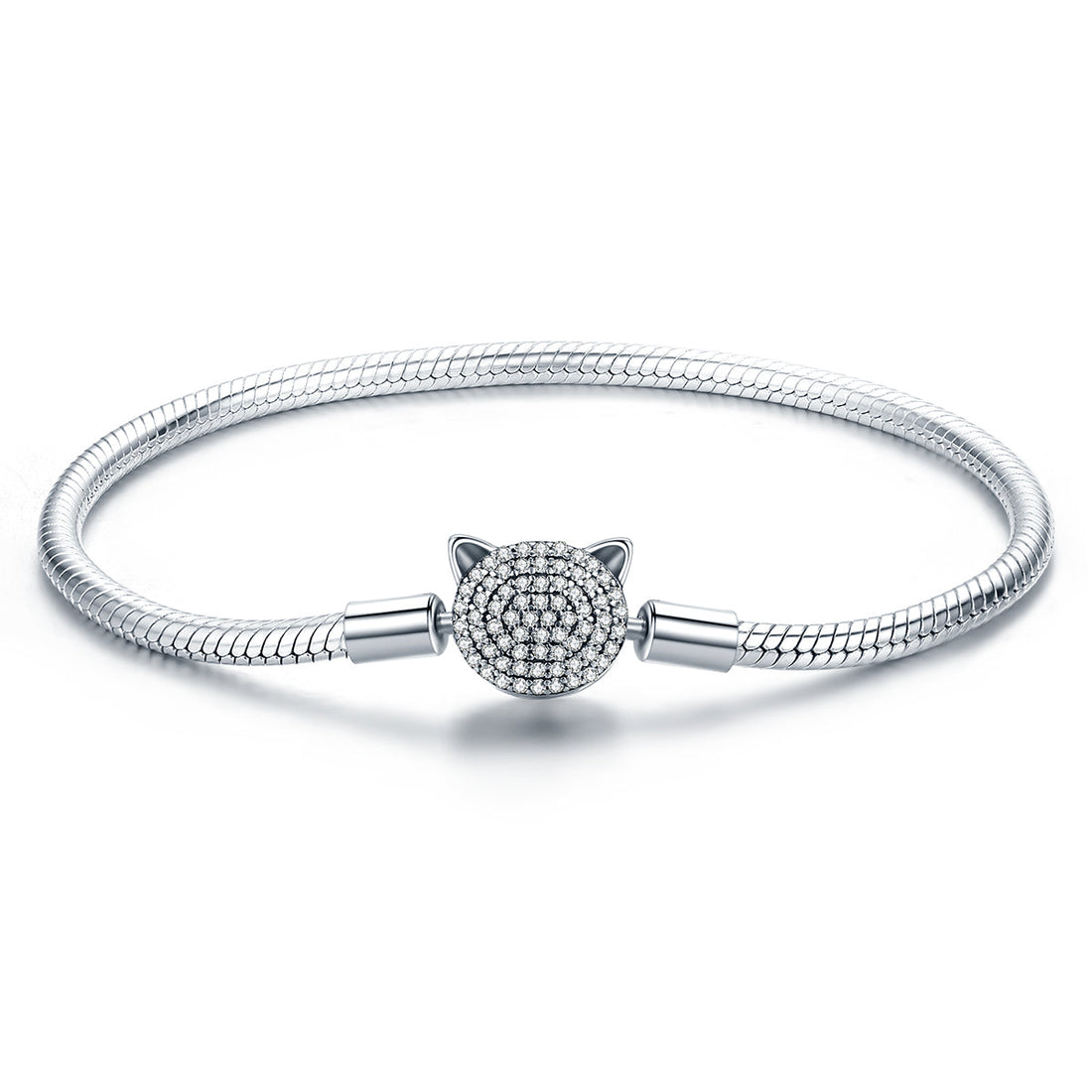 925 Sterling Silver Bracelet with Cat Head Charm, 17cm for Women  DestGlow