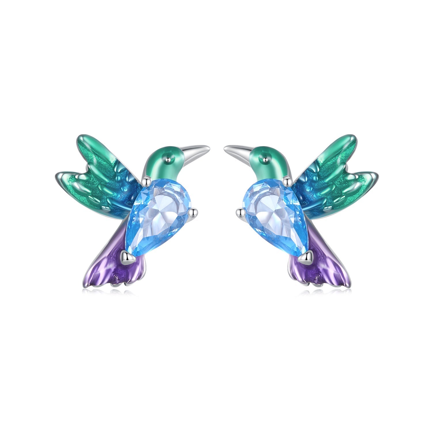 925 Sterling Silver White Gold Plated Earrings with Enamel and CZ - 10*8mm  DestGlow