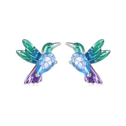 925 Sterling Silver White Gold Plated Earrings with Enamel and CZ - 10*8mm  DestGlow