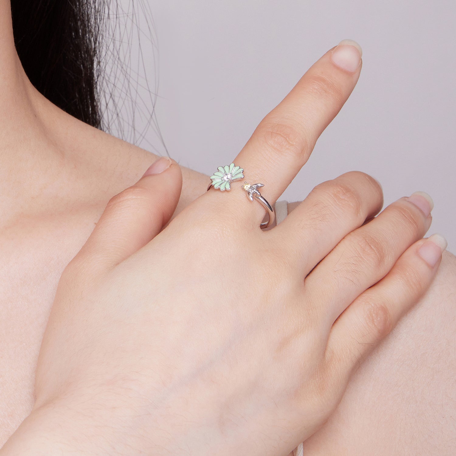 925 Sterling Silver Enamel CZ Plated Platinum Ring  DestGlow