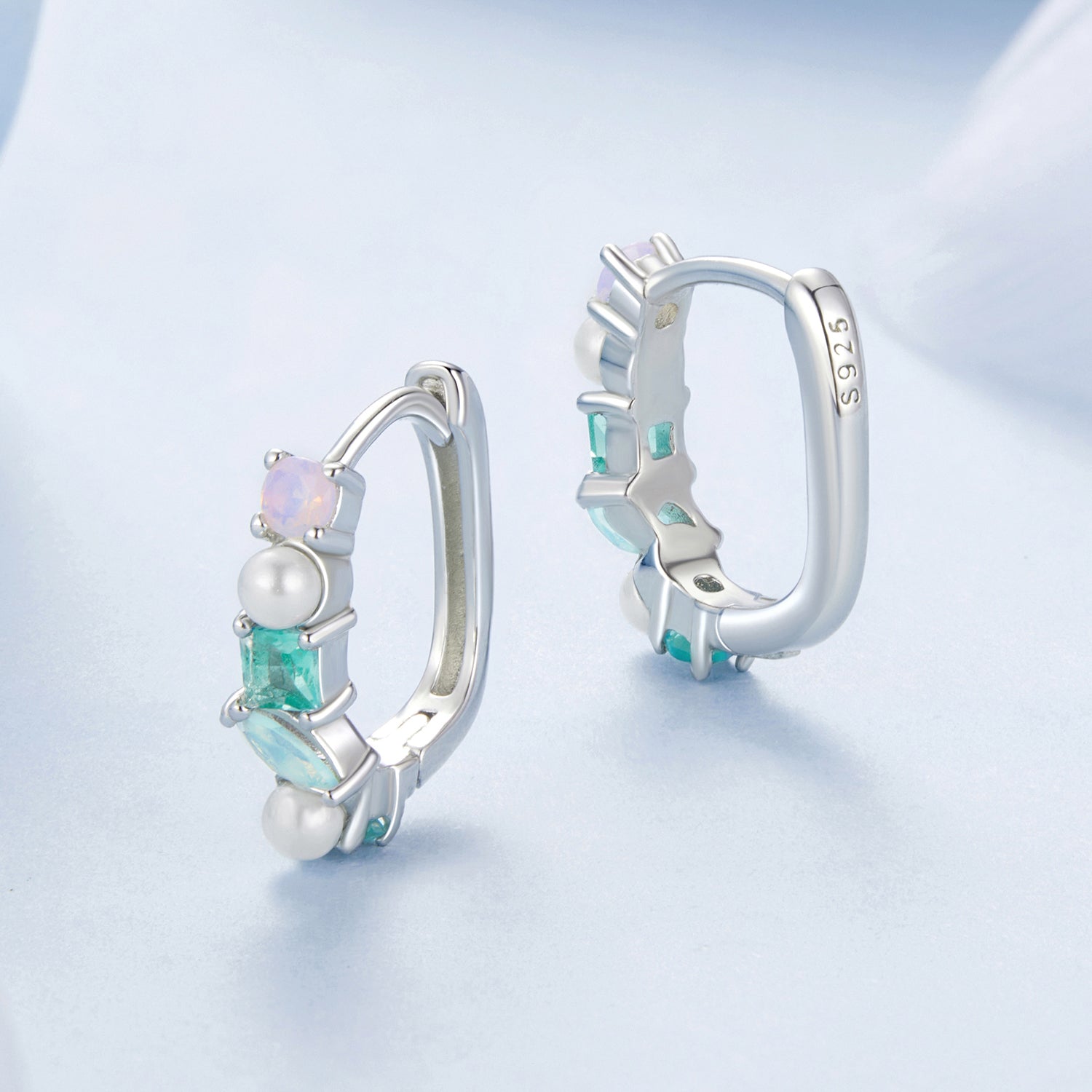 925 Sterling Silver Earrings with Nano Opal, Shell Pearl and Glass, 1.4cm for Women  DestGlow