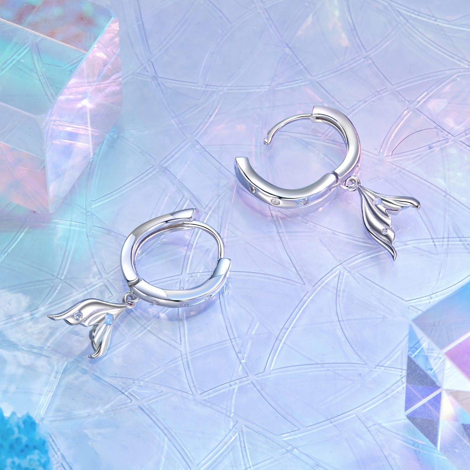 925 Sterling Silver Earrings with Nano Opal Stone and CZ in White Gold Finish  DestGlow