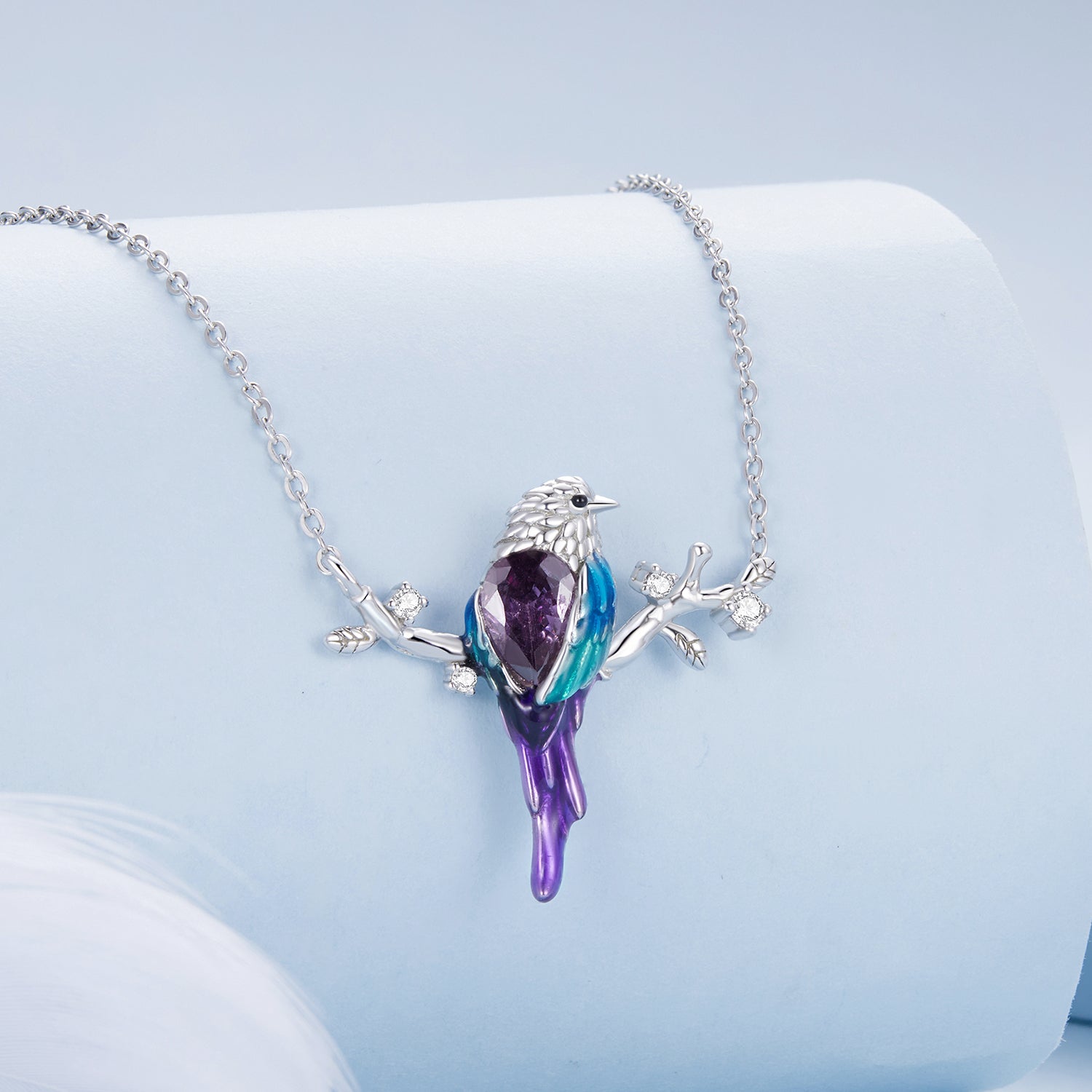 925 Sterling Silver Plated Platinum Pendant Necklace with Enamel and CZ for Women  DestGlow