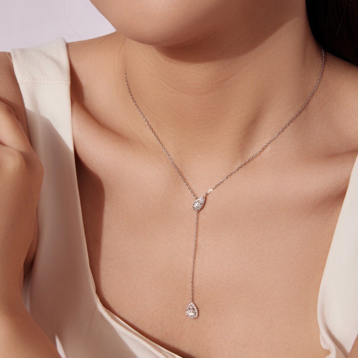 925 Sterling Silver Moissanite Necklace with 3 Stone Sizes for Women  DestGlow