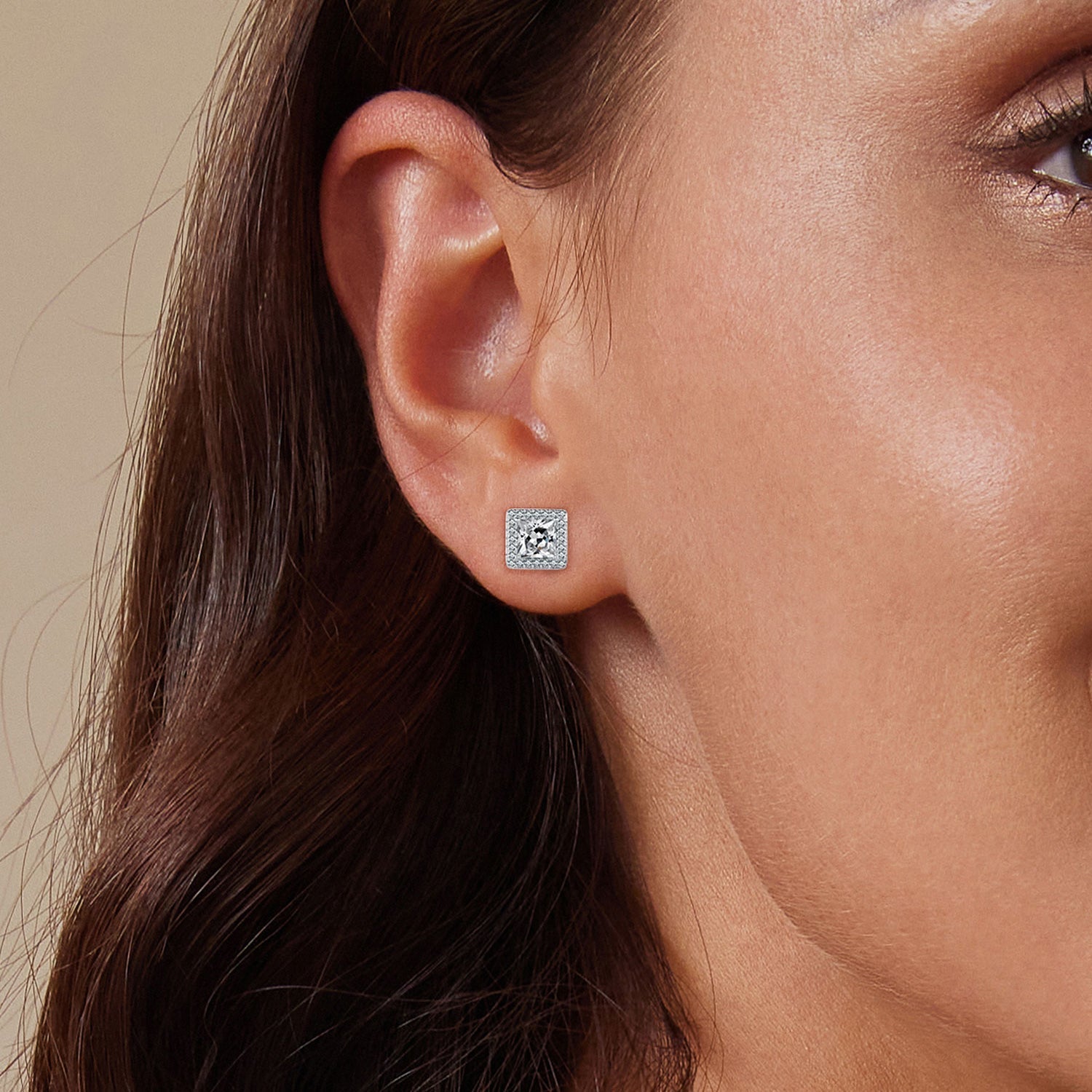 925 Sterling Silver Earrings with Pavé Setting CZ and Platinum Plating.  DestGlow