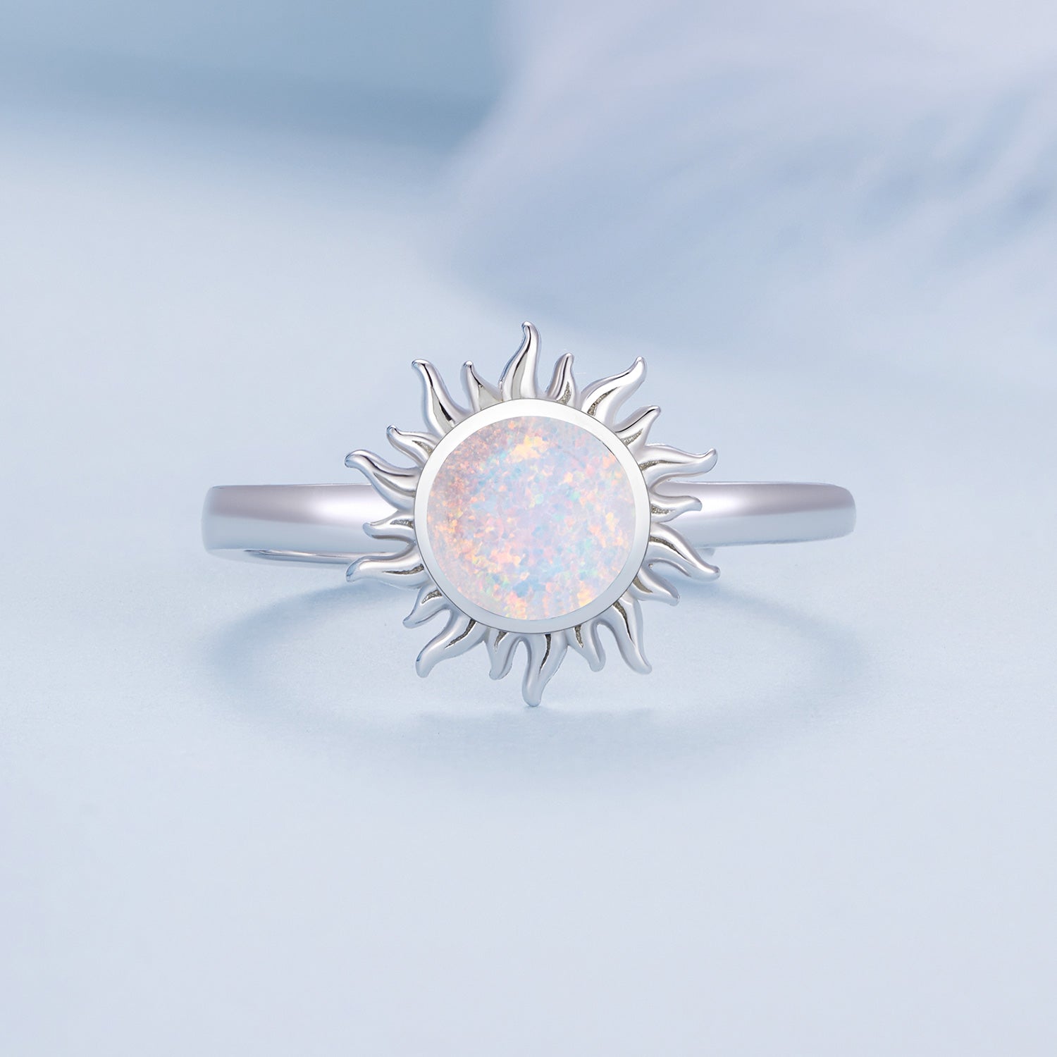 925 Sterling Silver Translucent Opal Platinum Plated Ring  DestGlow