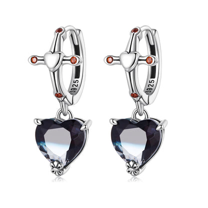925 Sterling Silver Earrings with Pavé Setting CZ - Oxidized Silver - 2.3cm x 0.9cm - For Women
