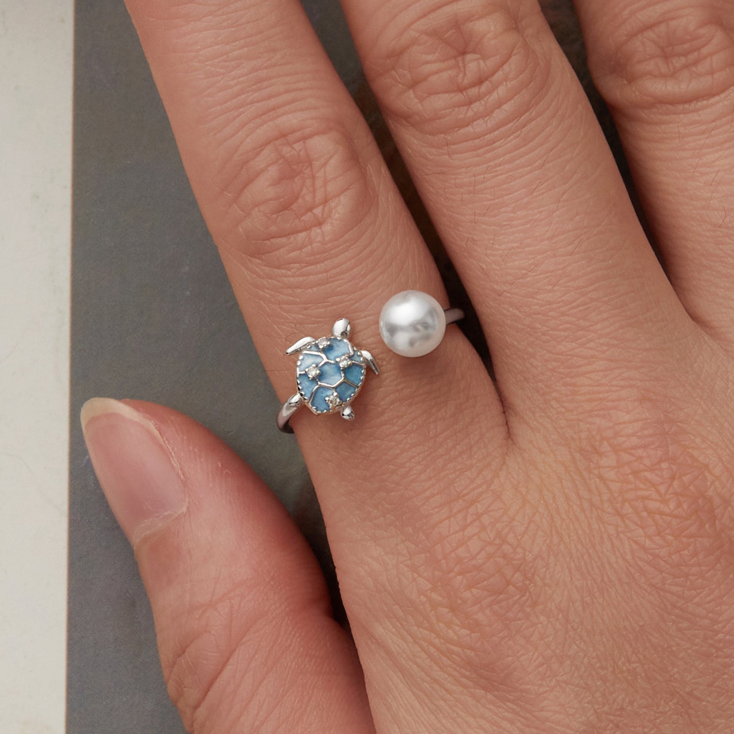 925 Sterling Silver Turtle Ring with Quality Shell Pearl &amp; CZ - Size: nan  DestGlow