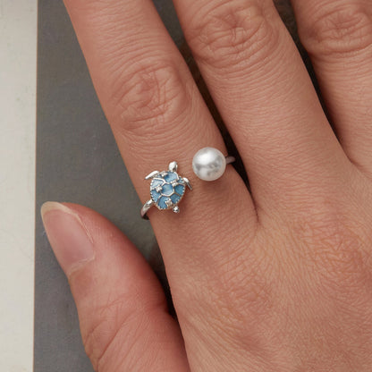 925 Sterling Silver Turtle Ring with Quality Shell Pearl &amp; CZ - Size: nan  DestGlow