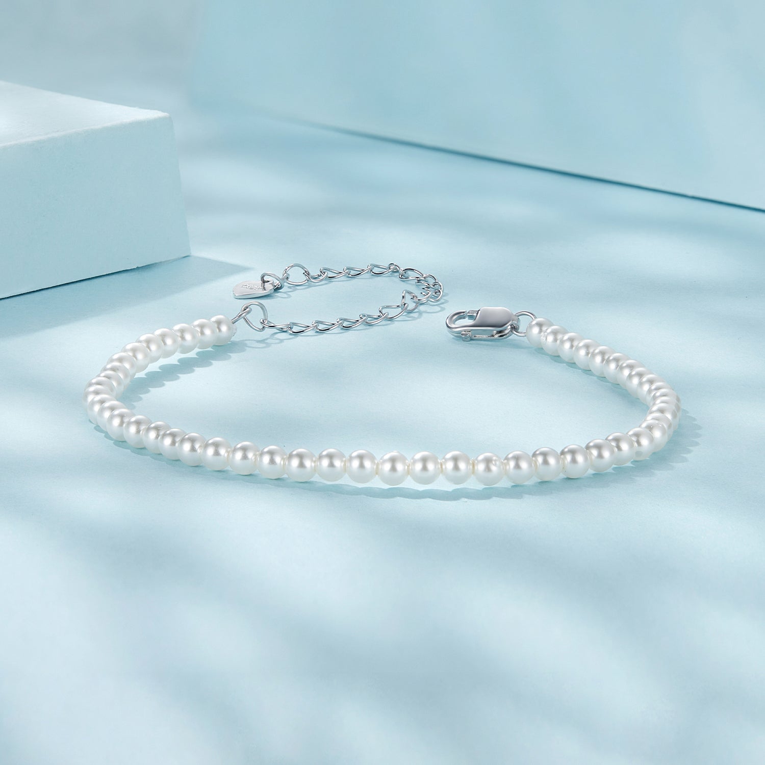 925 Sterling Silver White Gold Plated Shell Pearl Bracelet 16+6cm for Women  DestGlow