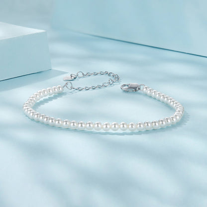 925 Sterling Silver White Gold Plated Shell Pearl Bracelet 16+6cm for Women  DestGlow