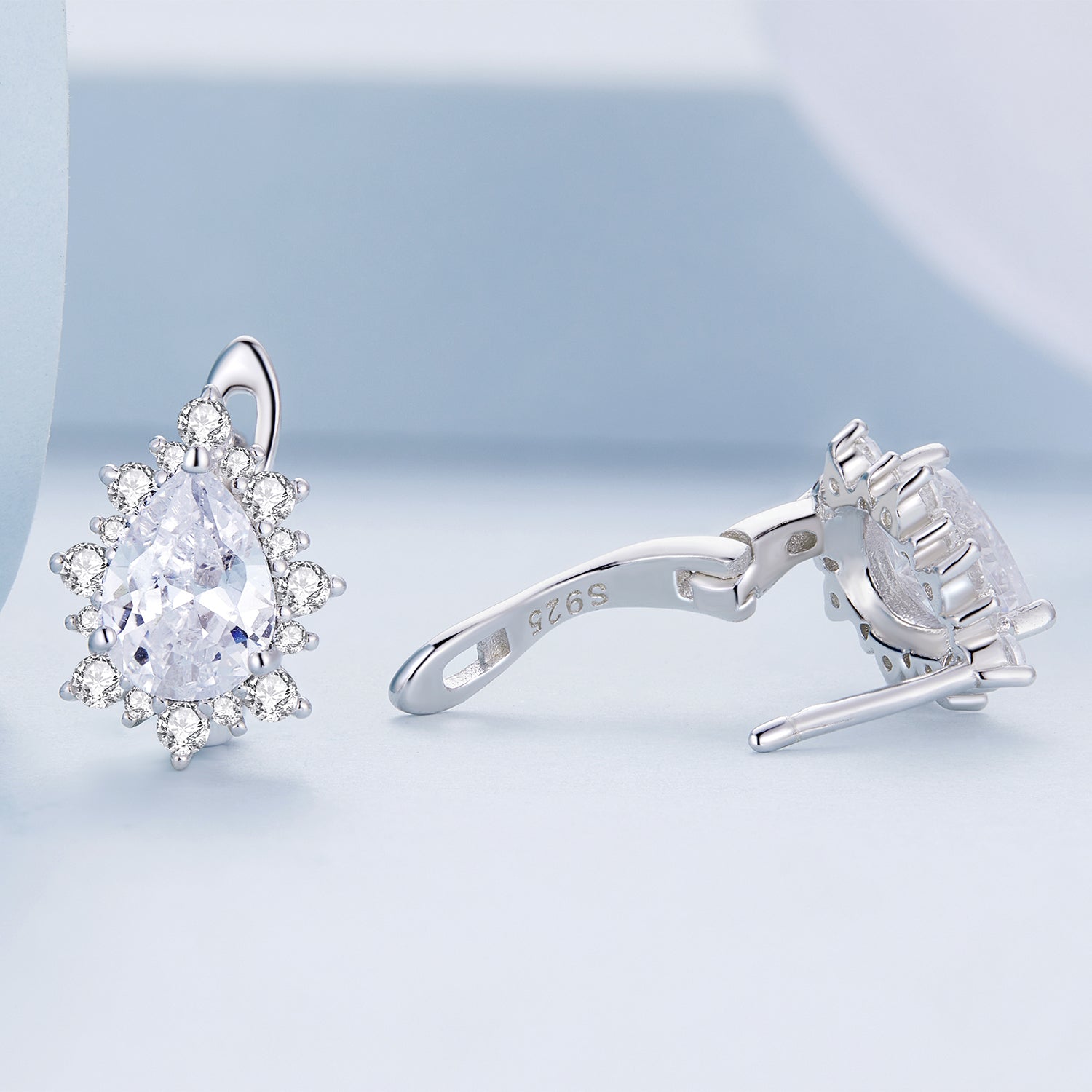 925 Sterling Silver Platinum Plated CZ Pavé Setting Earrings  DestGlow