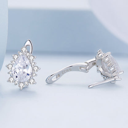925 Sterling Silver Platinum Plated CZ Pavé Setting Earrings  DestGlow
