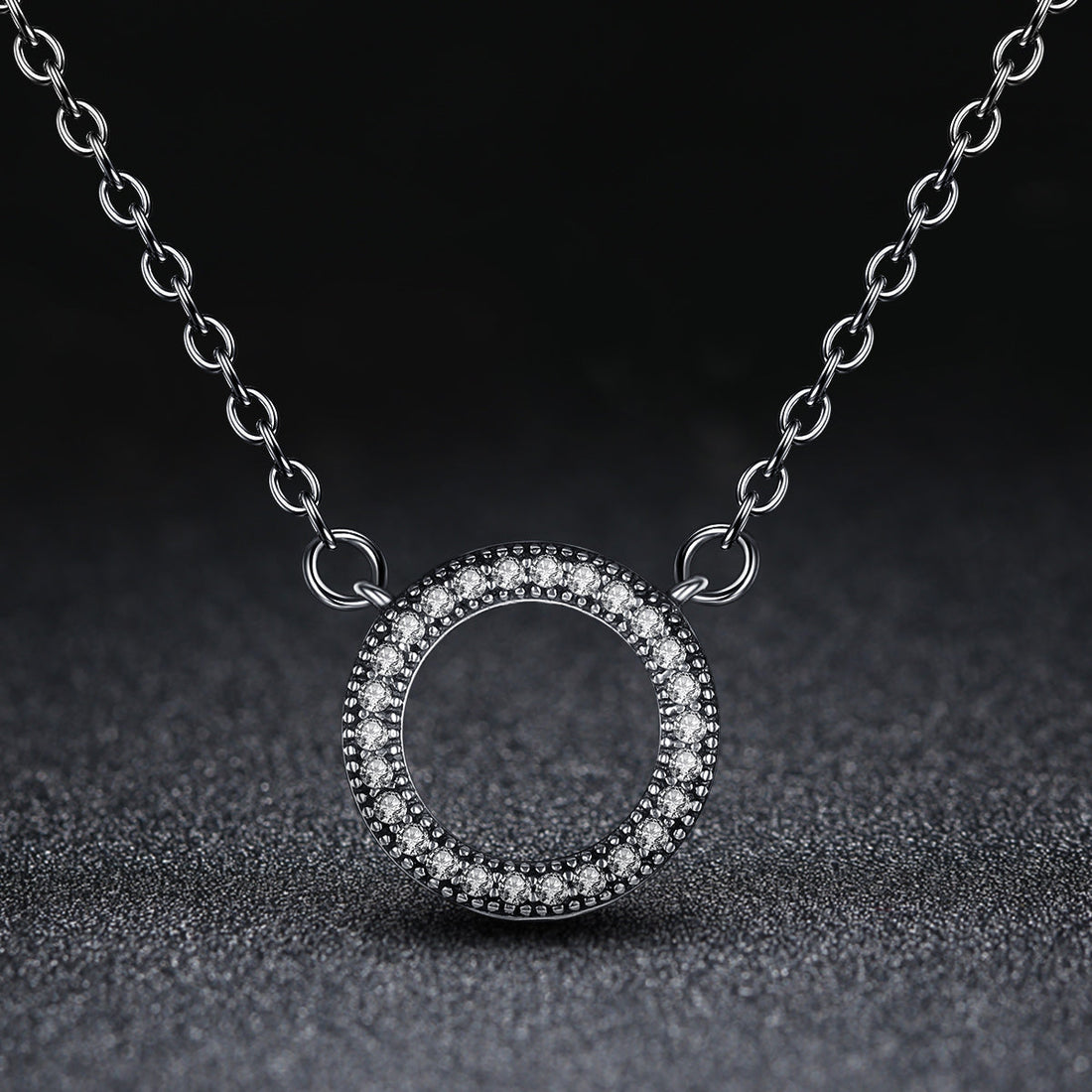 925 Sterling Silver Necklace with Pavé Set CZ, 45cm Length, Pendant 1.2cm, For Women  DestGlow