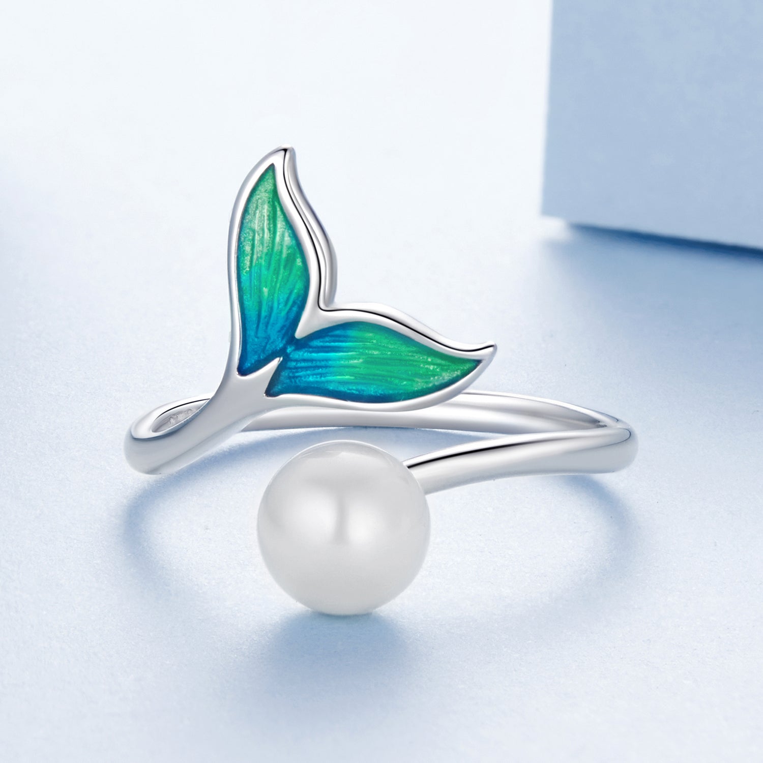 925 Sterling Silver Enamel White Gold Plated Fishtail Ring with Quality Shell Pearl for Women  DestGlow