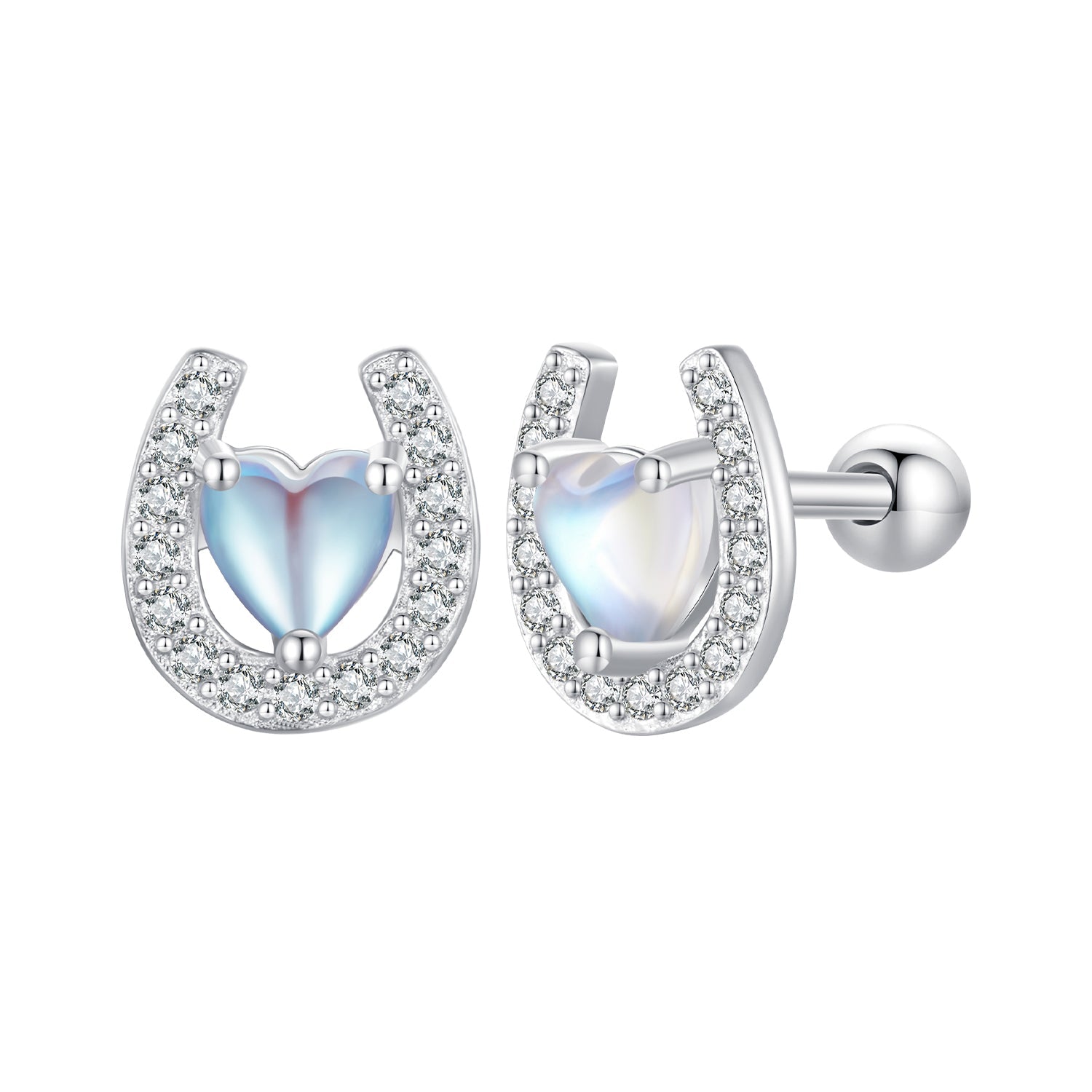 925 Sterling Silver Pavé Setting Moonstone Earrings with CZ and Platinum Plating  DestGlow