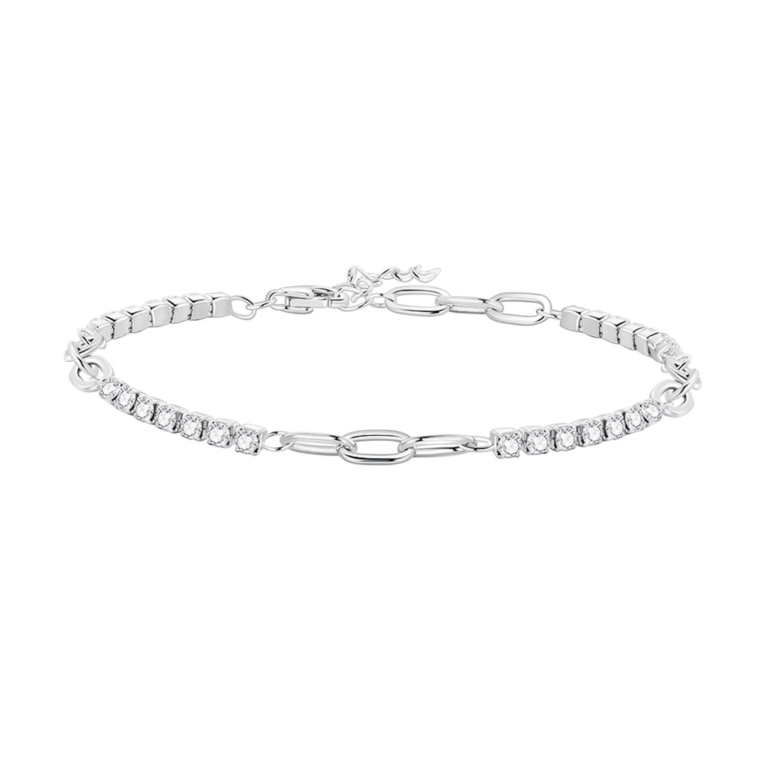 925 Sterling Silver Bracelet with Pavé Setting CZ, Platinum Plated, 14.5+3cm, for Women  DestGlow