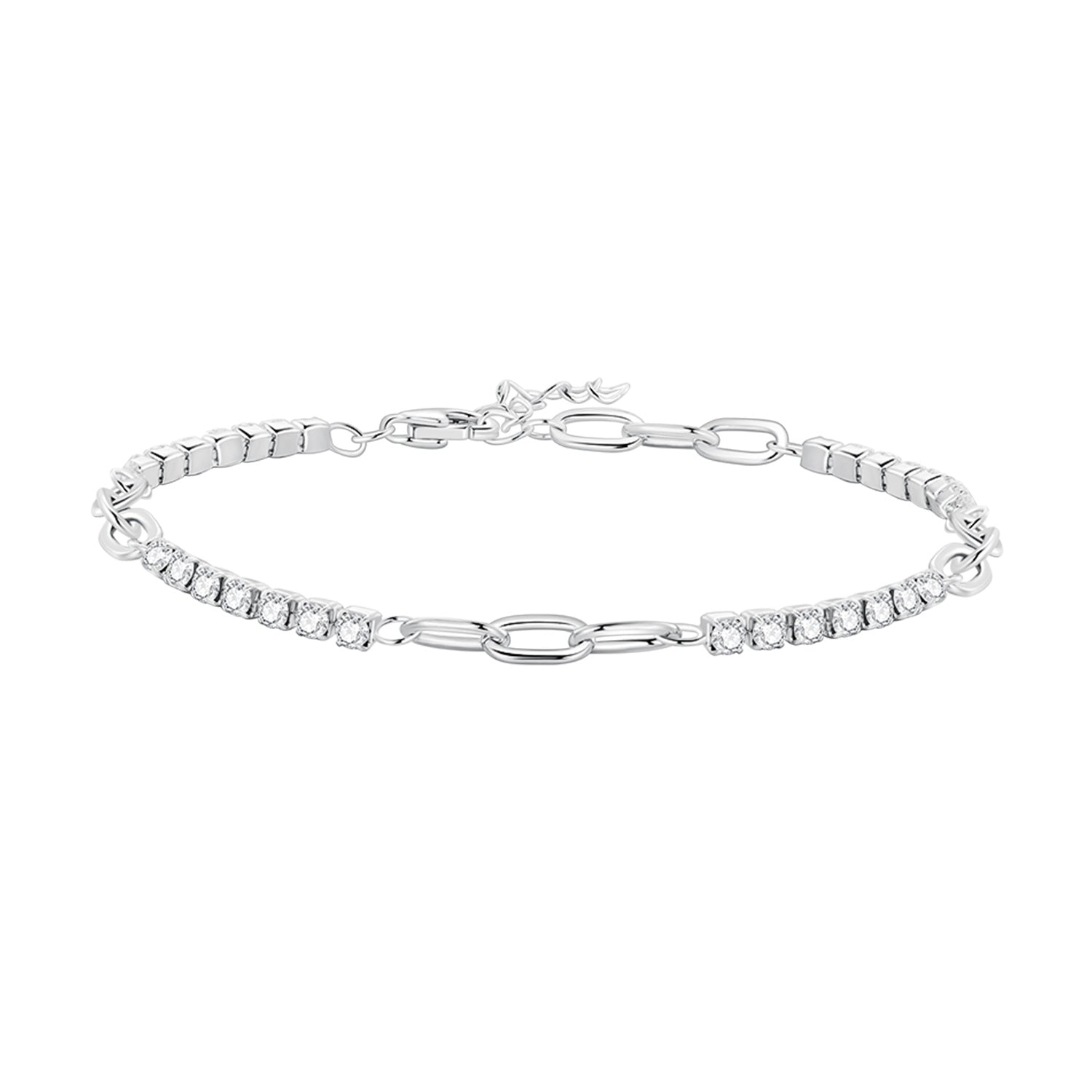 925 Sterling Silver Bracelet with Pavé Setting CZ, Platinum Plated, 14.5+3cm, for Women  DestGlow