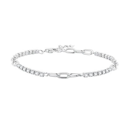 925 Sterling Silver Bracelet with Pavé Setting CZ, Platinum Plated, 14.5+3cm, for Women  DestGlow