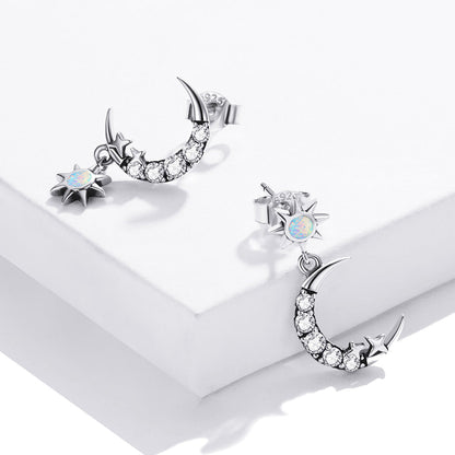 925 Sterling Silver Earrings with Translucent Opal and CZ in Oxidized Finish  DestGlow
