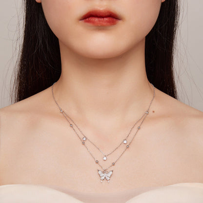 925 Sterling Silver Butterfly Necklace with Pavé Setting CZ, 40cm Length for Women  DestGlow
