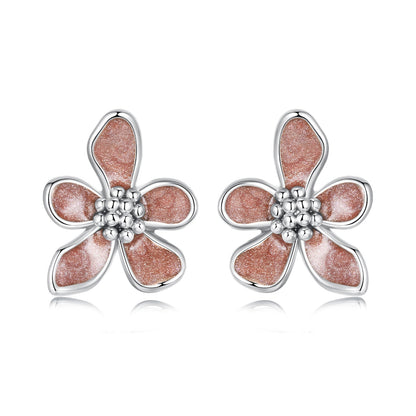925 Sterling Silver White Gold Plated Enamel Earrings 0.9*1.0cm for Women  DestGlow