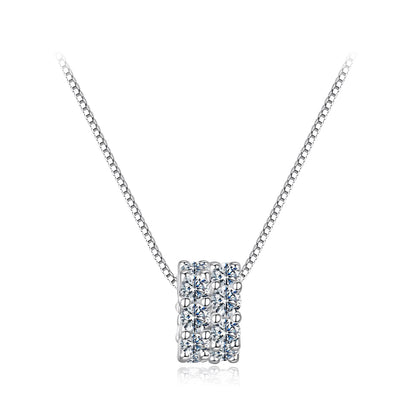 925 Sterling Silver &amp; Moissanite Necklace, 40+5cm Length, White Gold Plated, Women&
