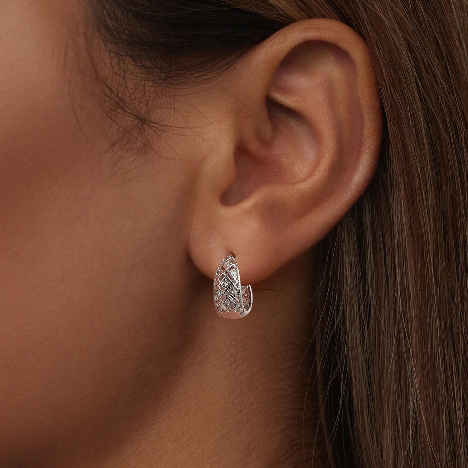 925 Sterling Silver White Gold Plated Pave Setting CZ Earrings 13*6mm for Women  DestGlow
