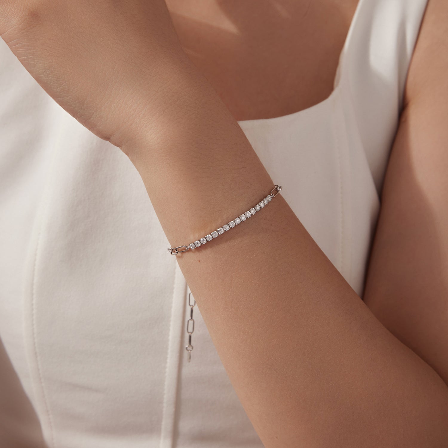 925 Sterling Silver + Moissanite White Gold 21cm Bracelet for Women  DestGlow