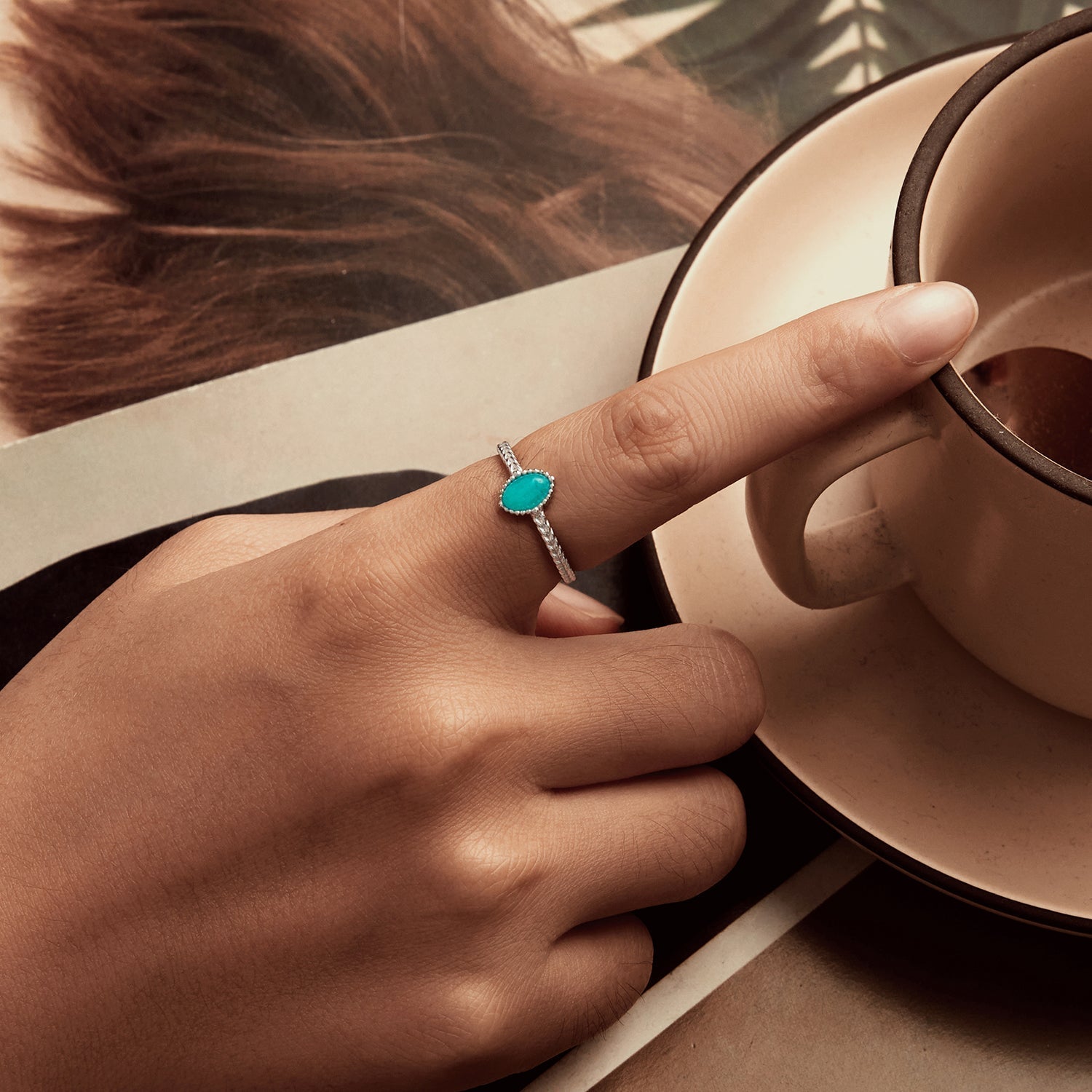 925 Sterling Silver &amp; White Gold Plated Amazonite Ring Size 6 for Women  DestGlow