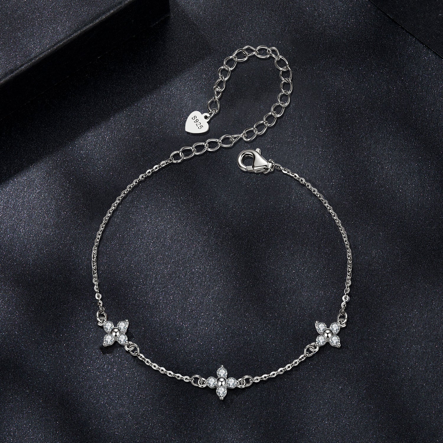 925 Sterling Silver &amp; Plated White Gold Moissanite Bracelet 15+6cm for Women