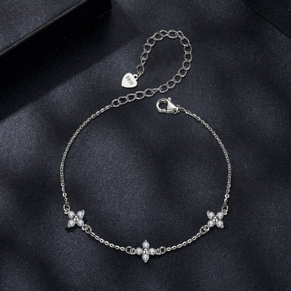 925 Sterling Silver &amp; Plated White Gold Moissanite Bracelet 15+6cm for Women